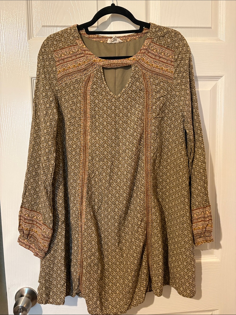 Women's Olive Boho Keyhole Tunic Dress